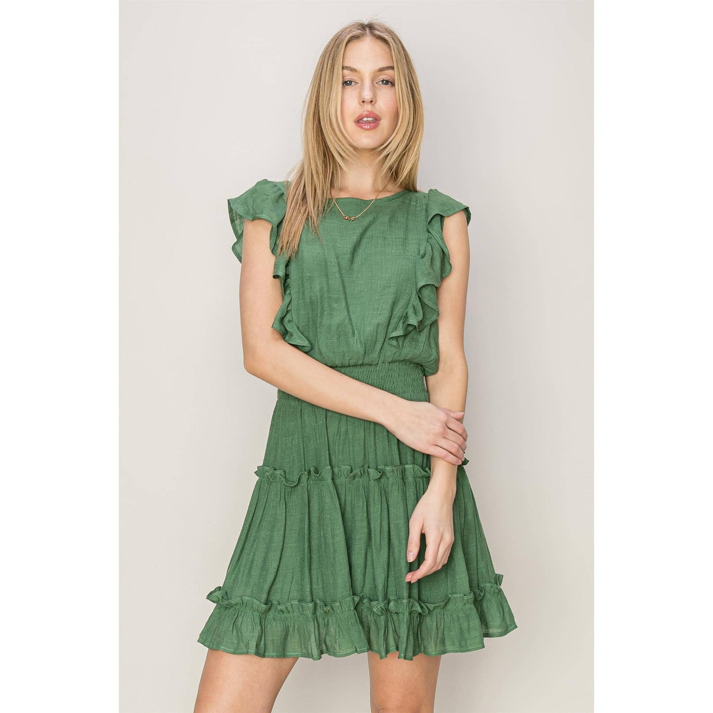 HF24A118-RUFFLED MINI DRESS: L / BLACK