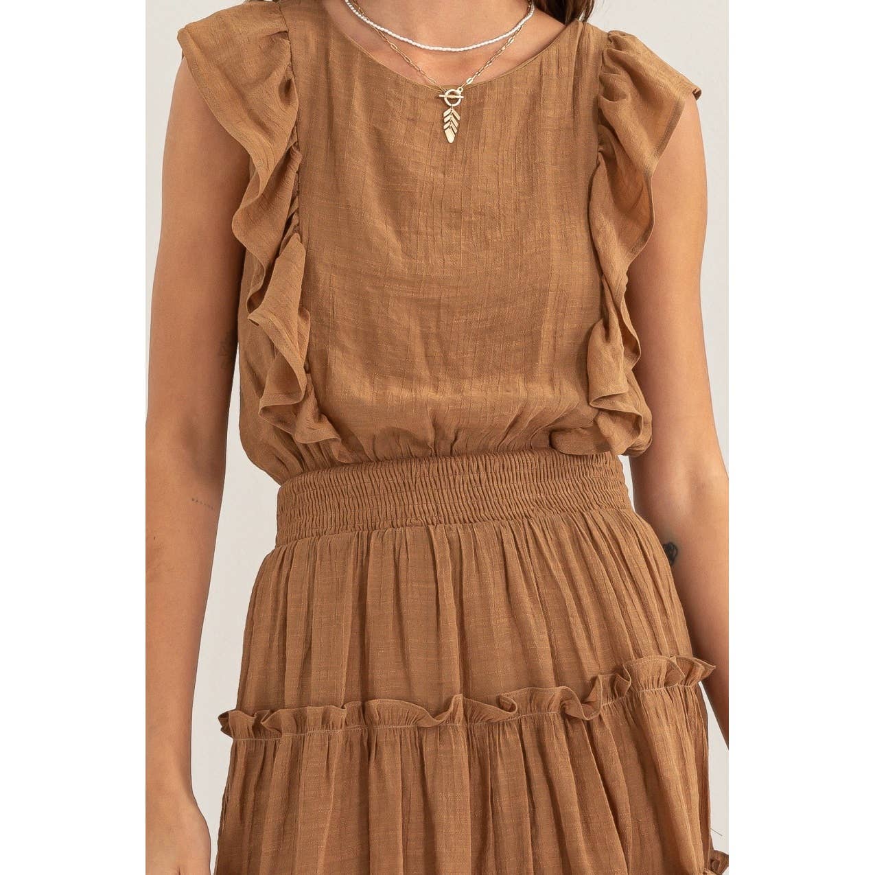 HF24A118-RUFFLED MINI DRESS: M / BLACK