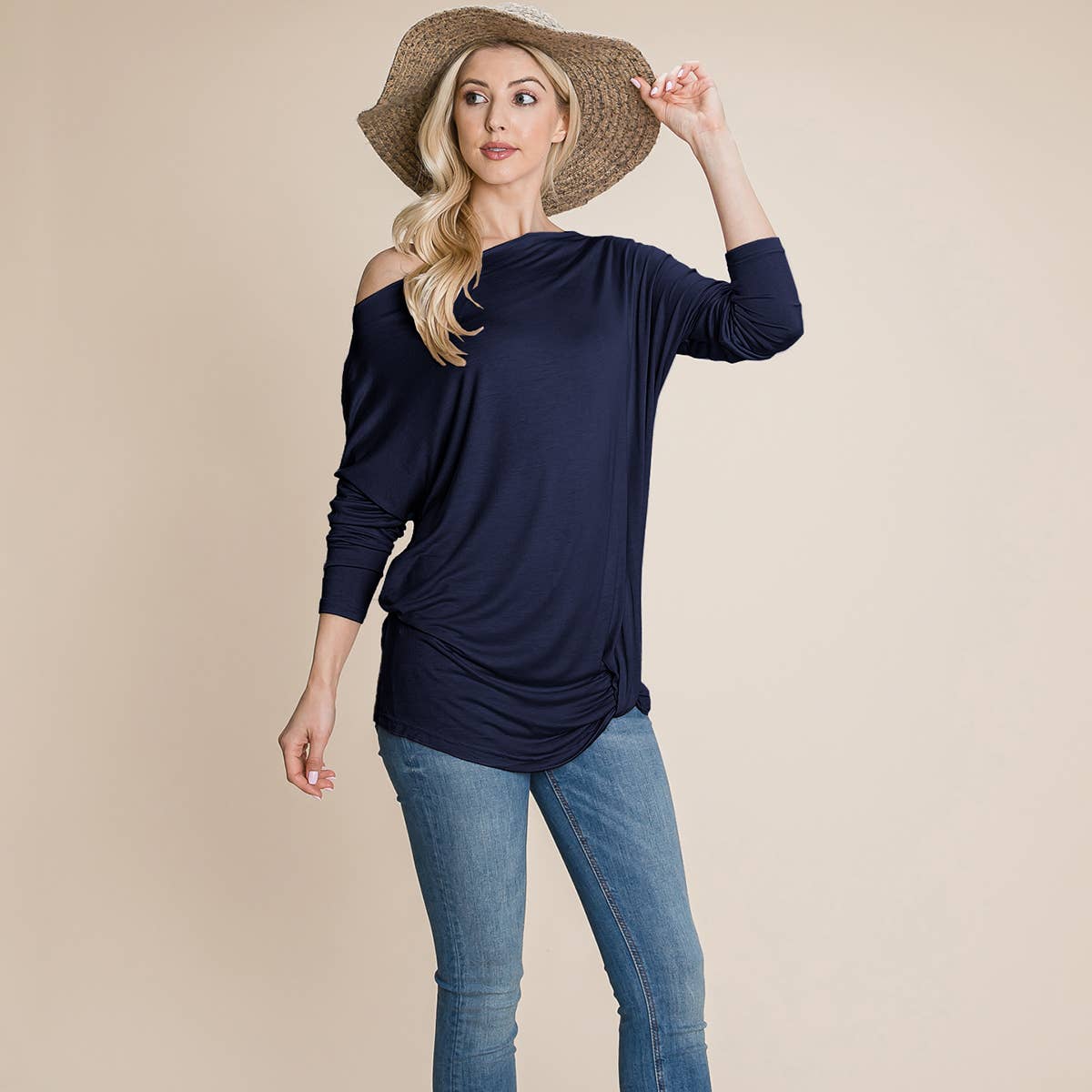 Twist Knot Front Dolman Tunics Tops Tshirts: Navy