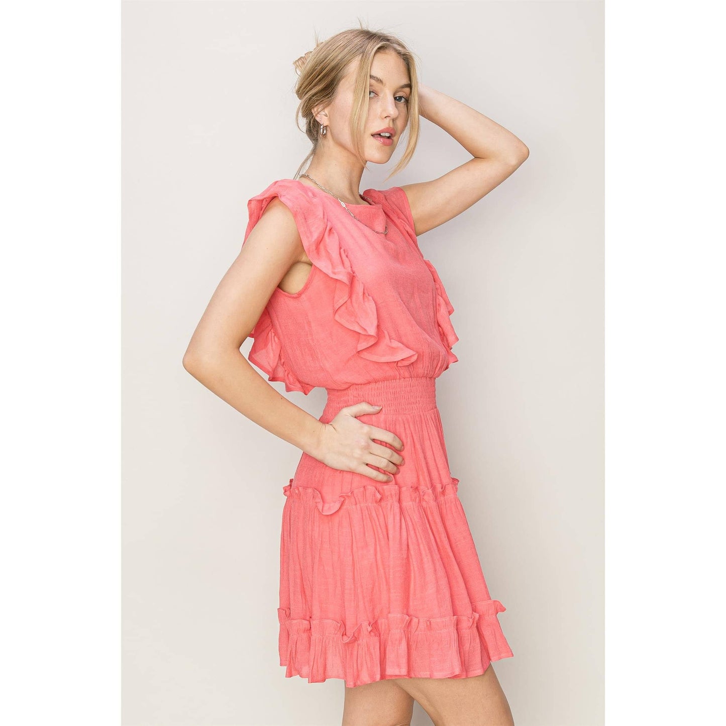 HF24A118-RUFFLED MINI DRESS: L / BLACK