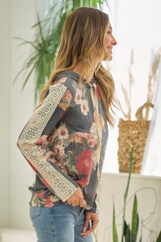 Crochet floral hoodie top
