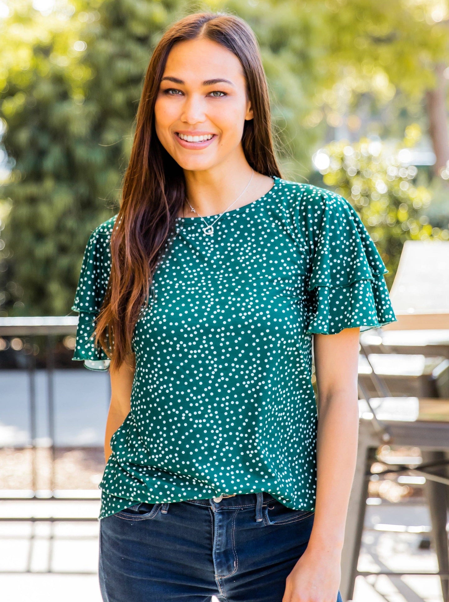 May Ruffle Sleeve Top: Medium / Dot Gold