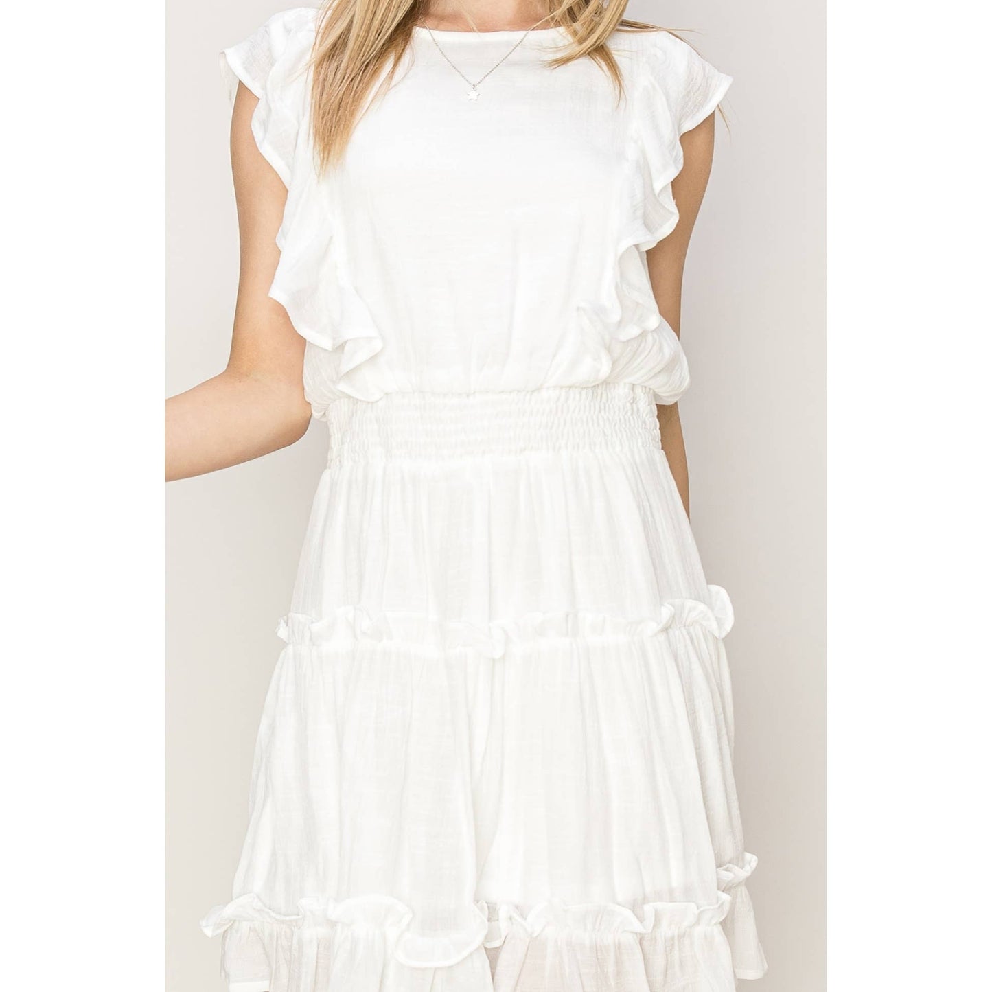 HF24A118-RUFFLED MINI DRESS: L / BLACK