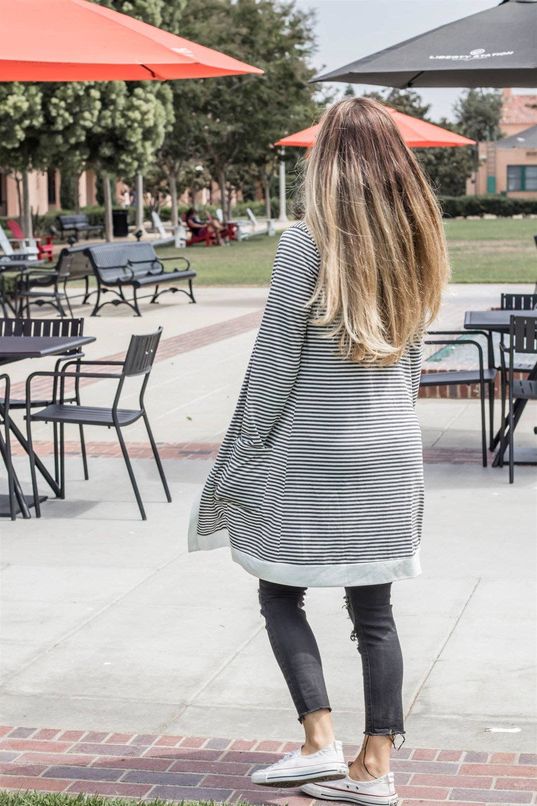 Skinny Striped Pocket Cardigan | S-3X: Large