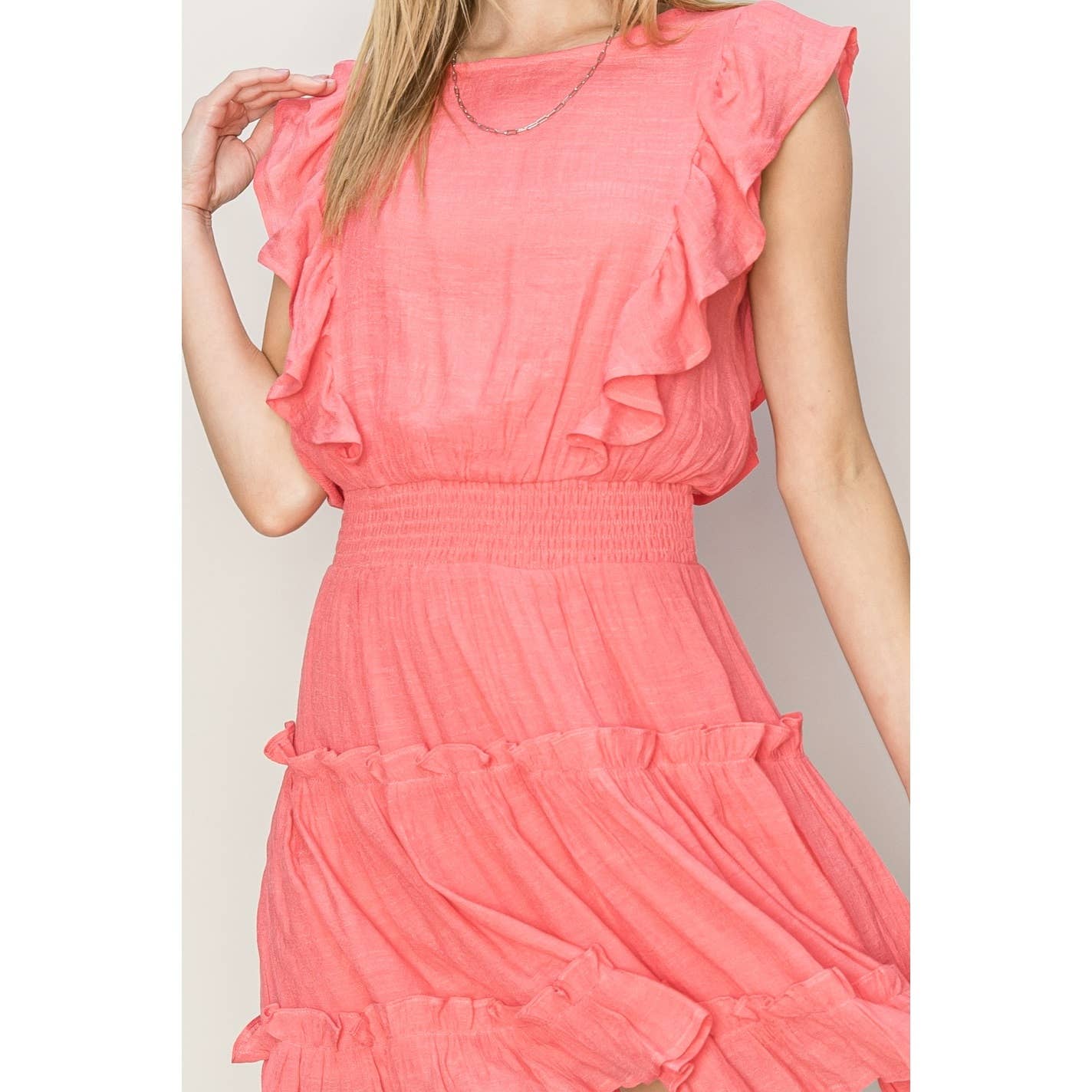 HF24A118-RUFFLED MINI DRESS: M / BLACK