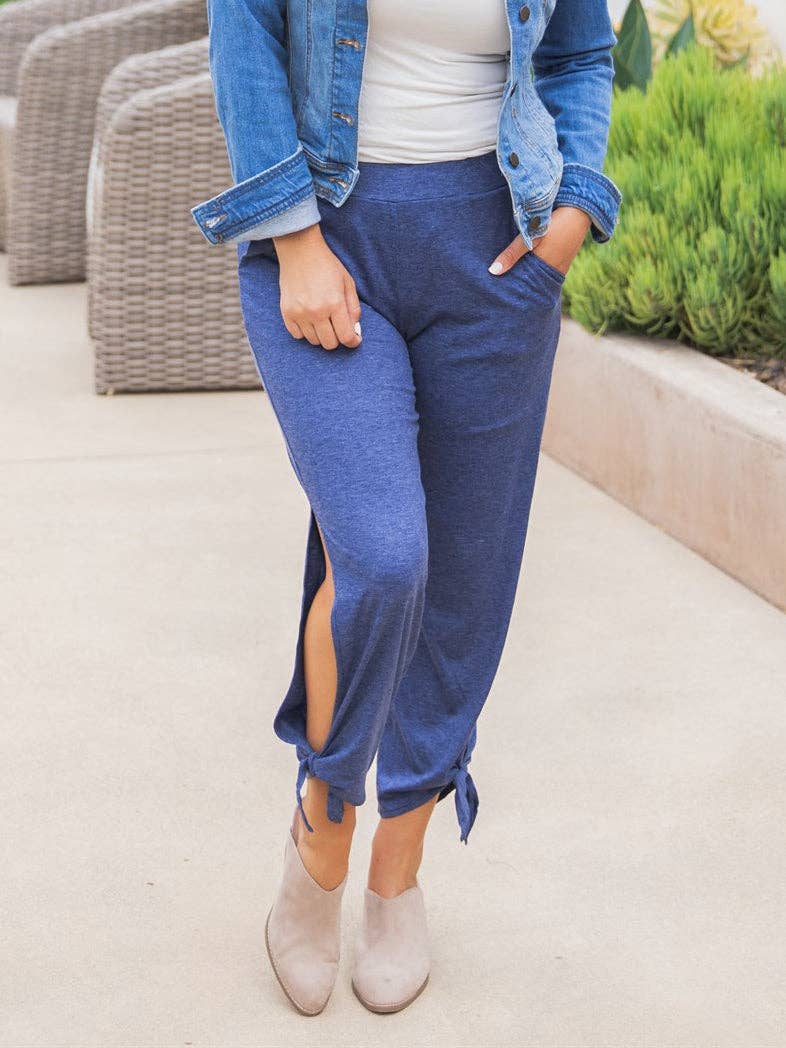 Solid Ankle Tie Brie Pants: XL / Black