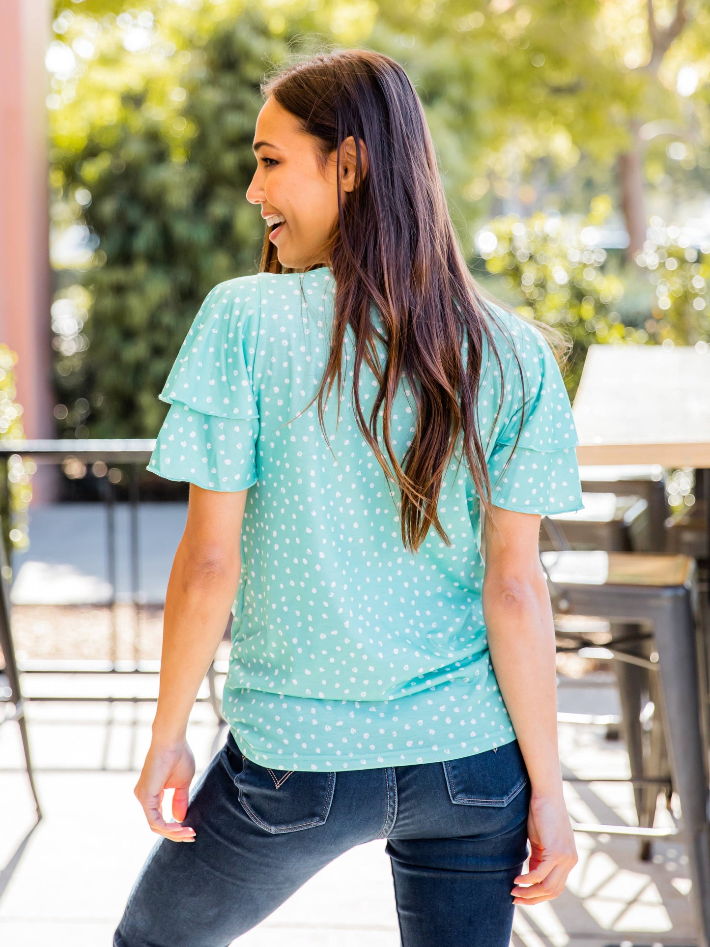 May Ruffle Sleeve Top: Medium / Dot Gold