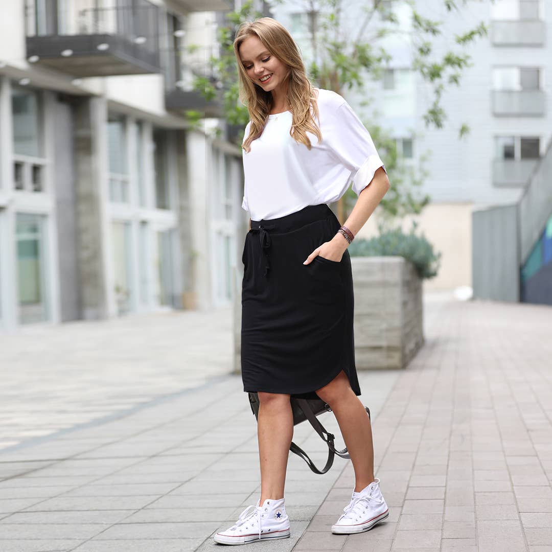 Elastic Waist Tulip Hem Skirt: Lt Olive