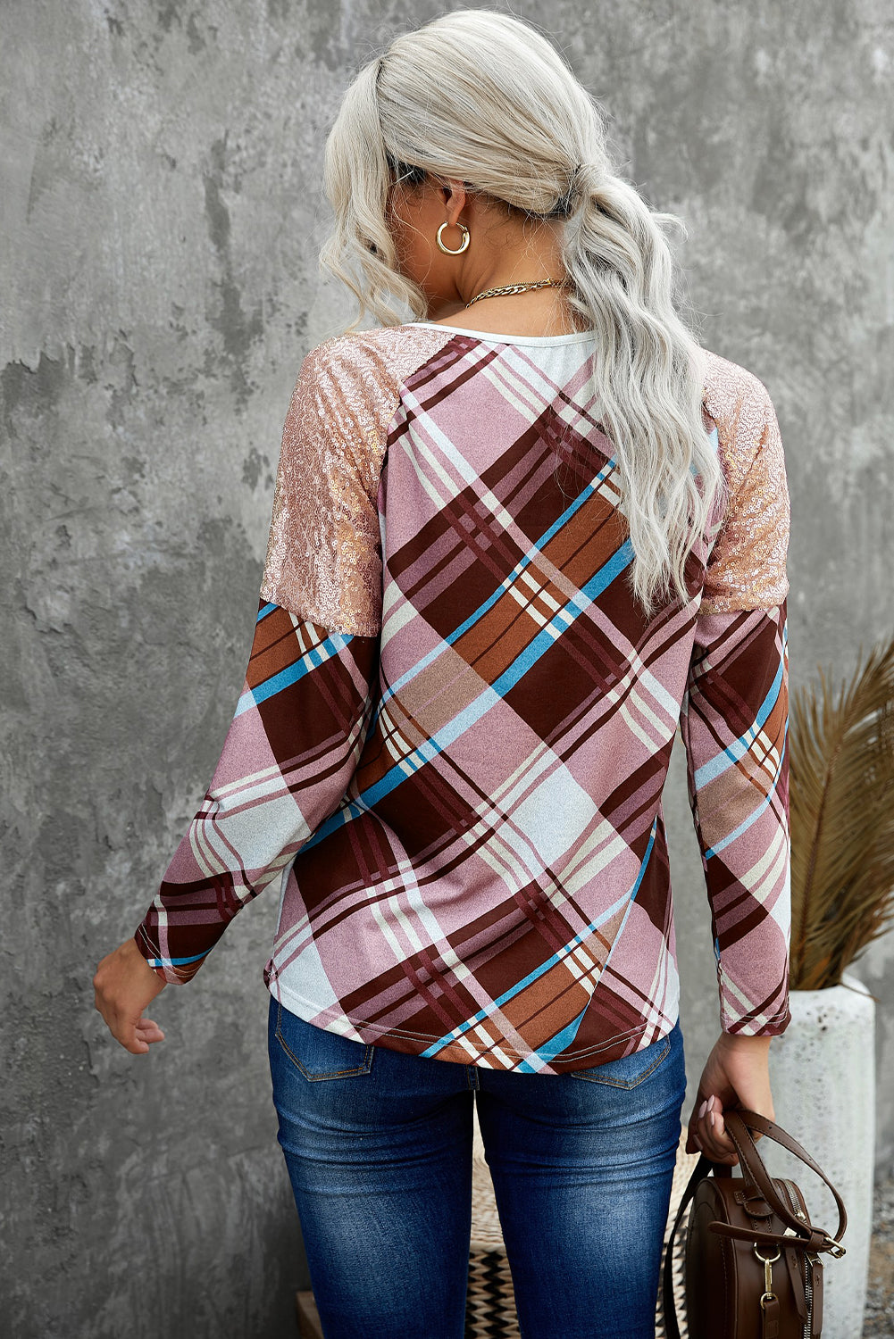 Sequin Shoulder Splicing Leopard Long Sleeve Top