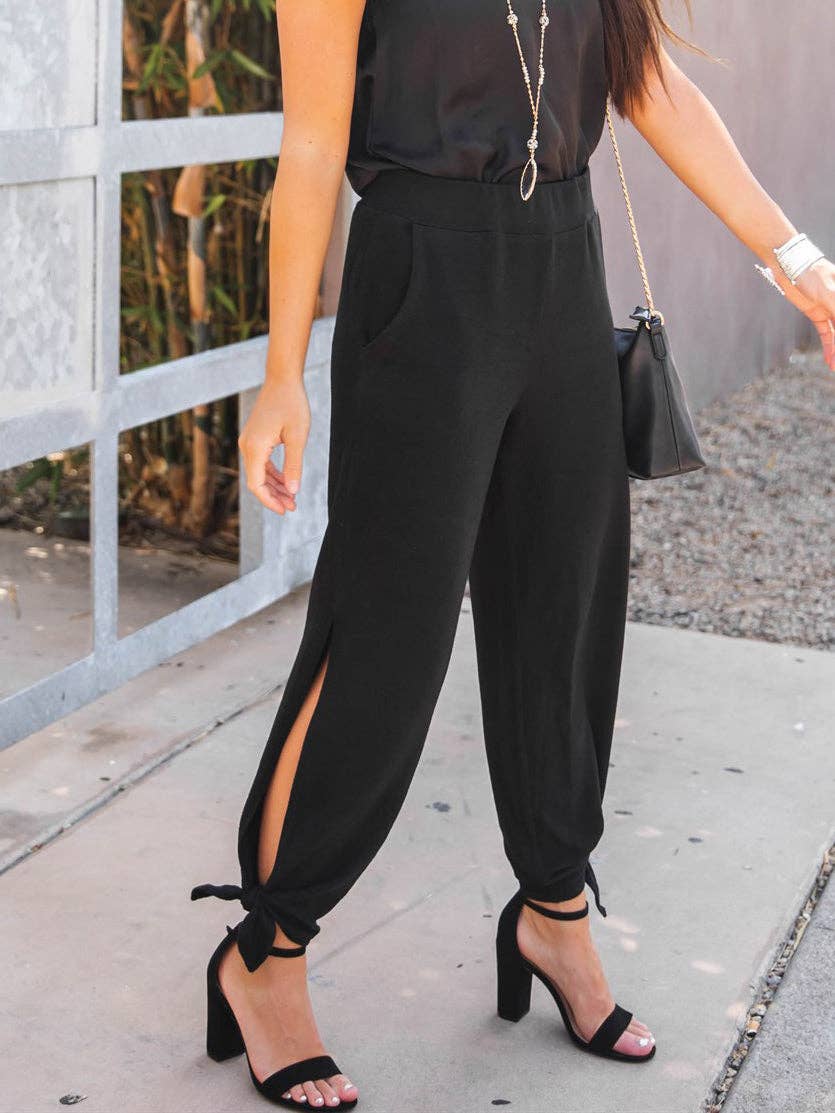 Solid Ankle Tie Brie Pants: Small / Black