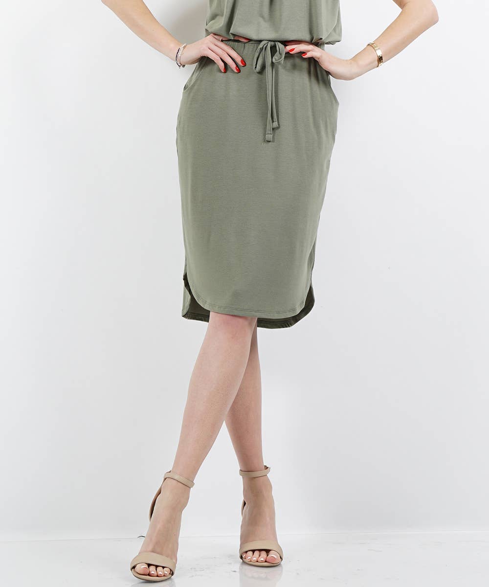 Elastic Waist Tulip Hem Skirt: Lt Olive