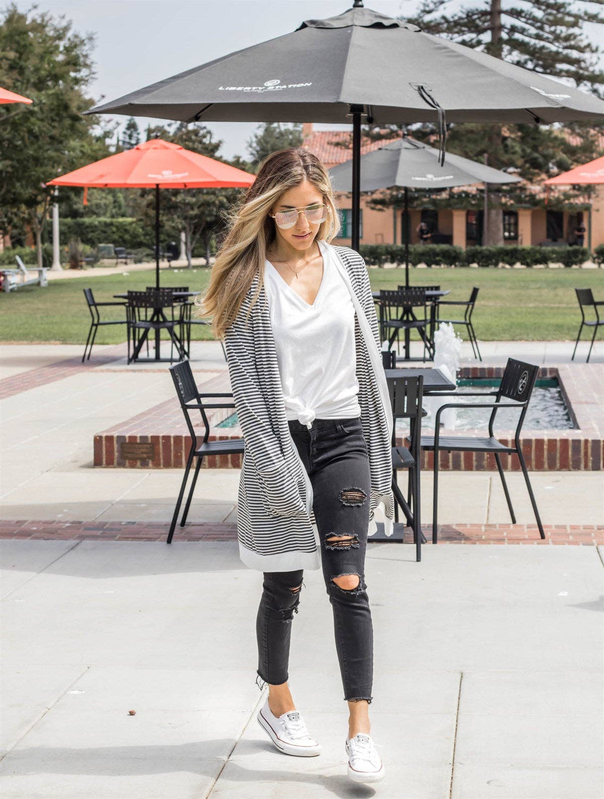 Skinny Striped Pocket Cardigan | S-3X: Small