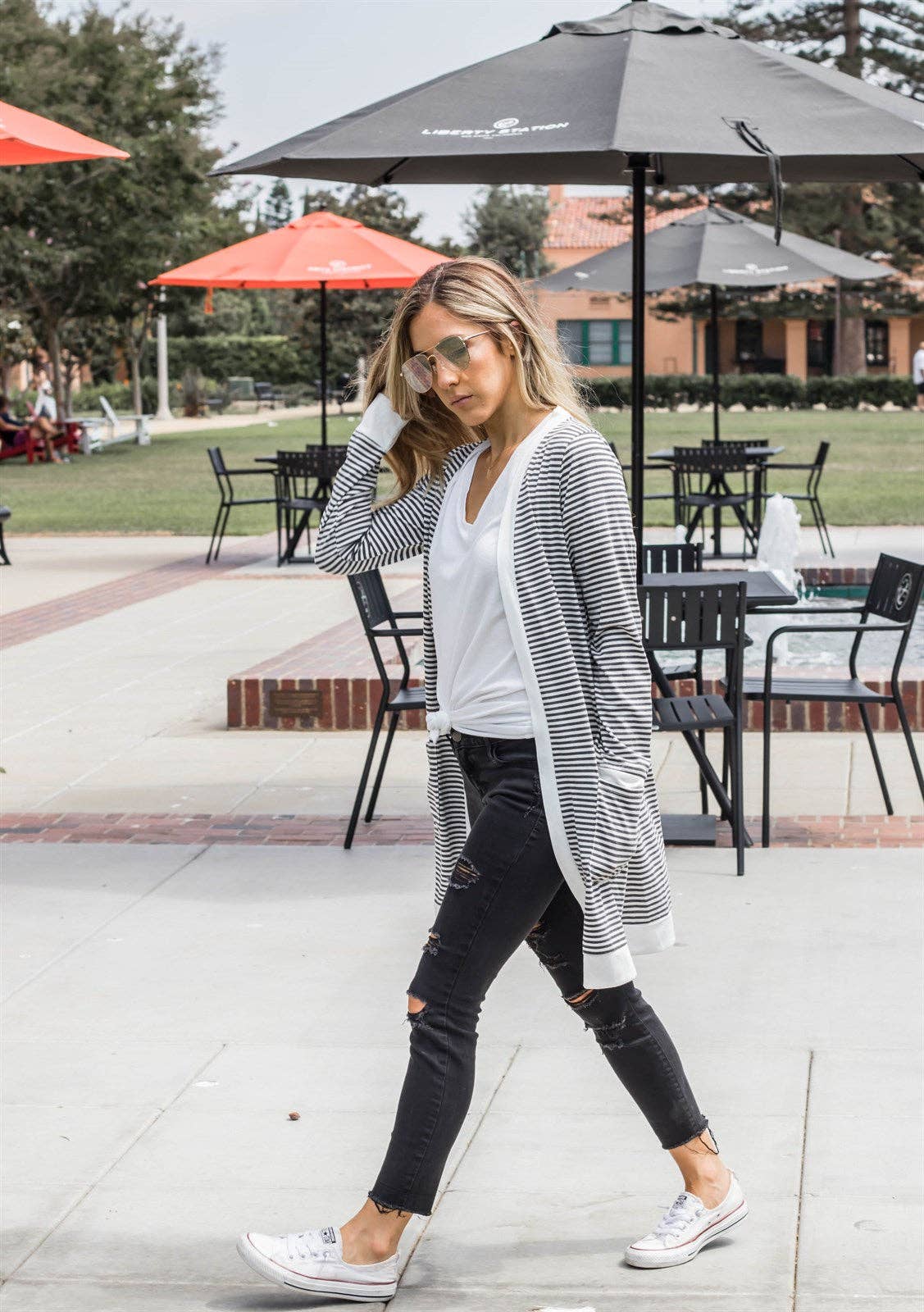 Skinny Striped Pocket Cardigan | S-3X: X-Large