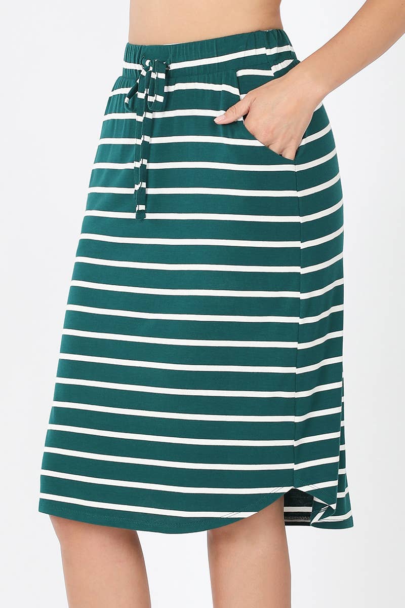 ,...SI-16793 Stripe Self Tie Tulip Hem Skirt: S / NAVY/IVORY-94798