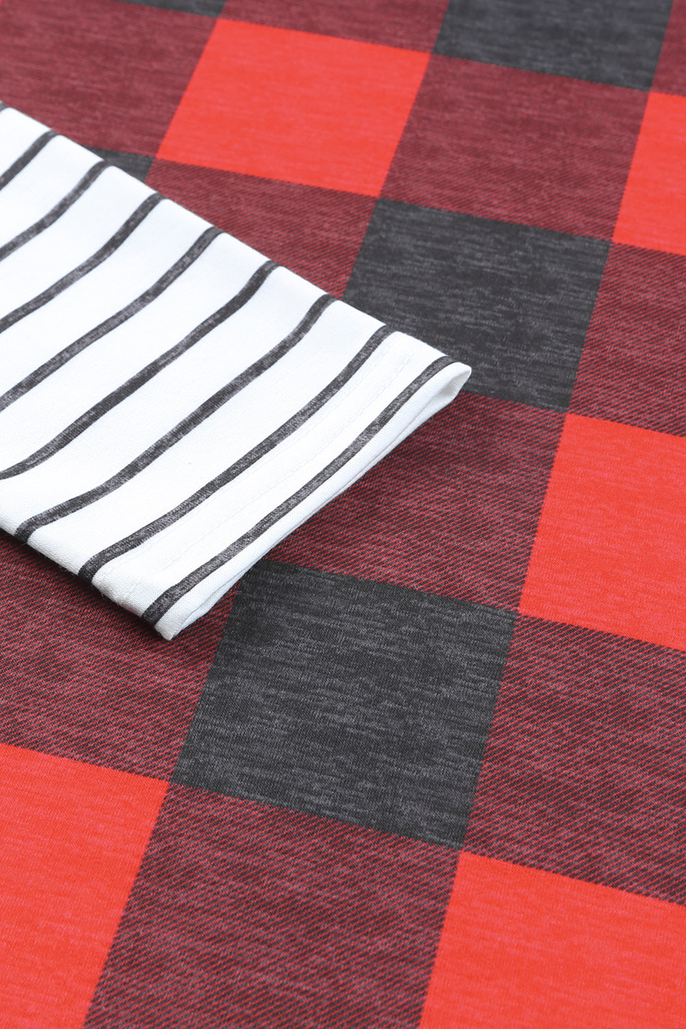 Red Christmas Plaid Striped Patchwork Drawstring Hoodie