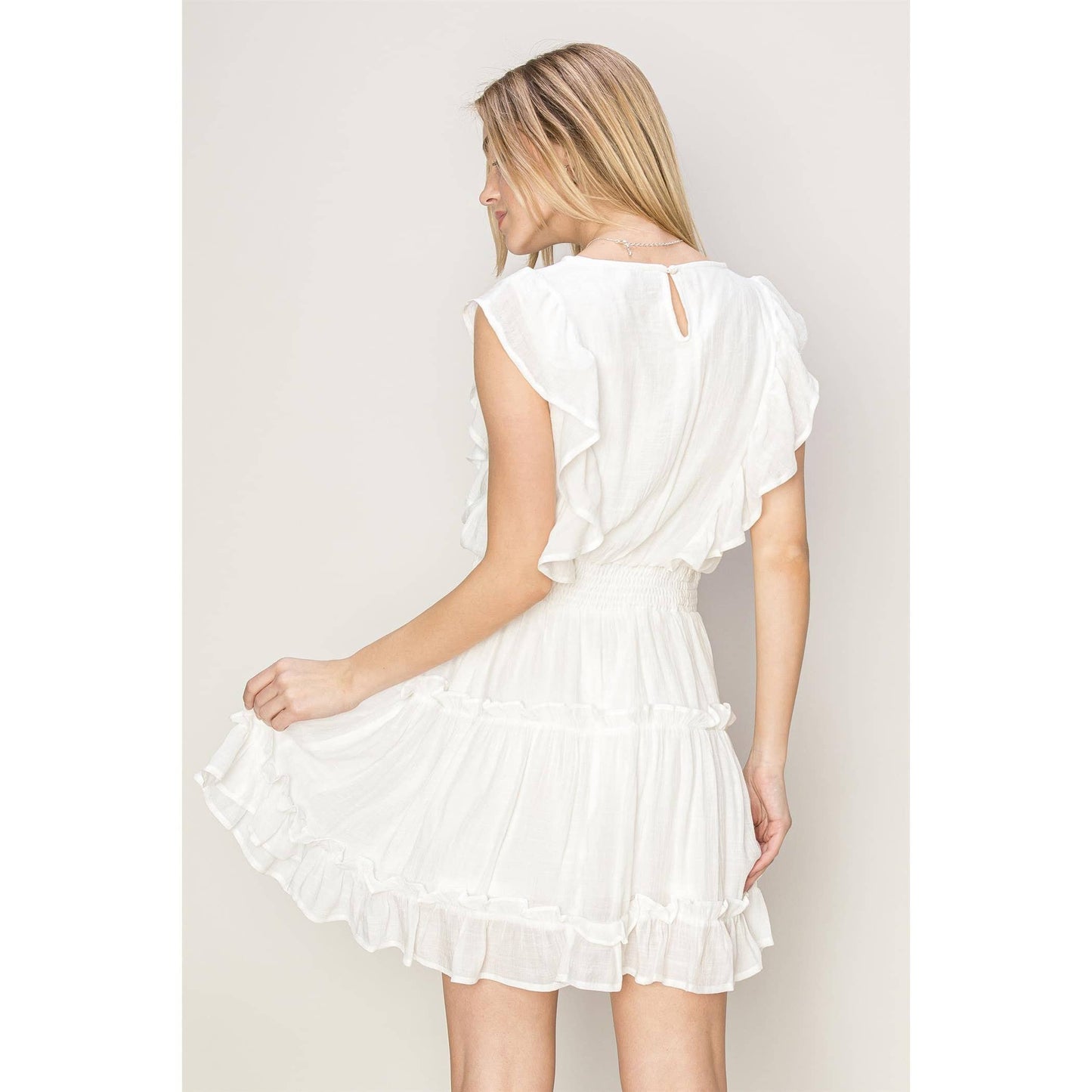 HF24A118-RUFFLED MINI DRESS: M / BLACK