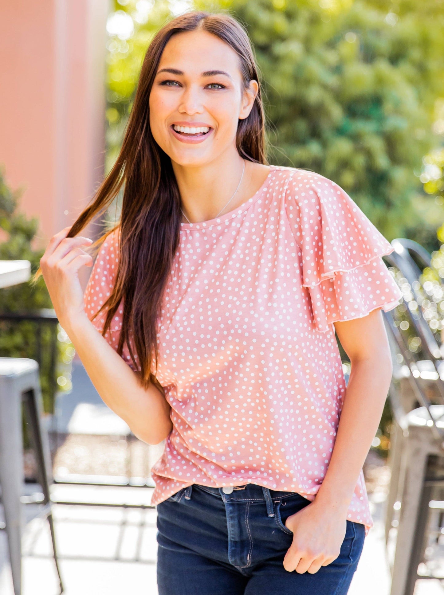 May Ruffle Sleeve Top: Medium / Dot Gold