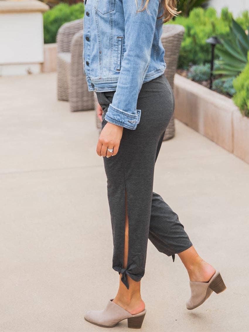 Solid Ankle Tie Brie Pants: XL / Black