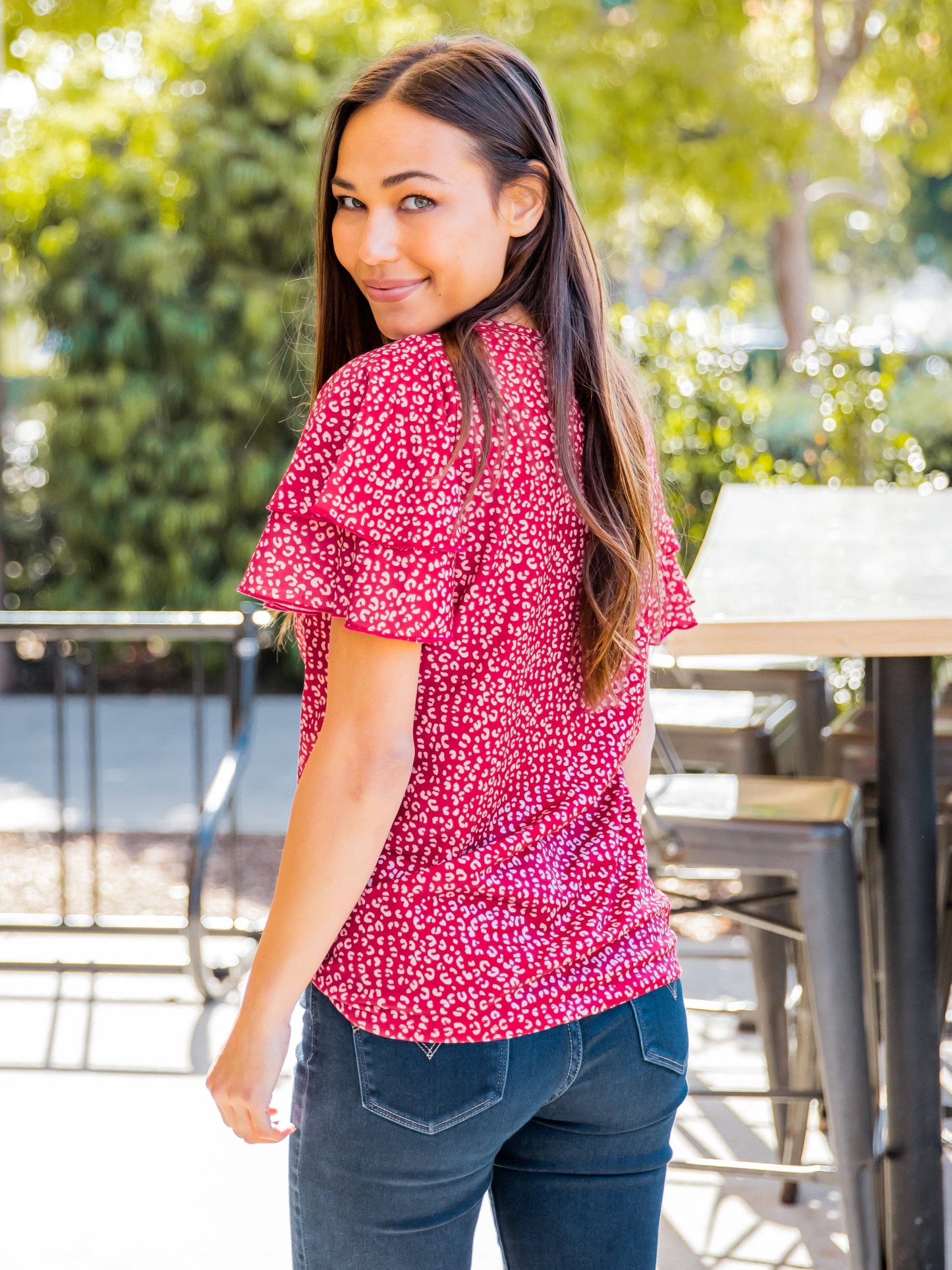 May Ruffle Sleeve Top: Medium / Dot Gold