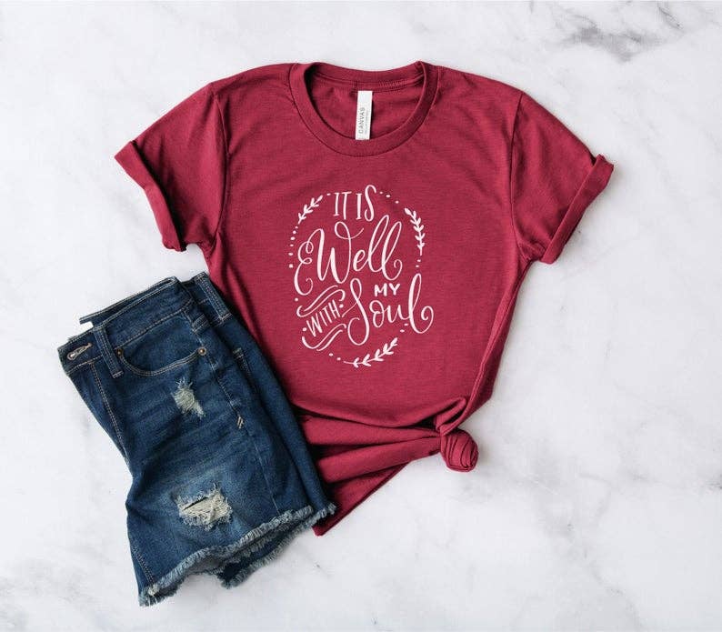 It Is Well With My Soul - Christian Shirt - Inspirational: L - Unisex / Navy Blue