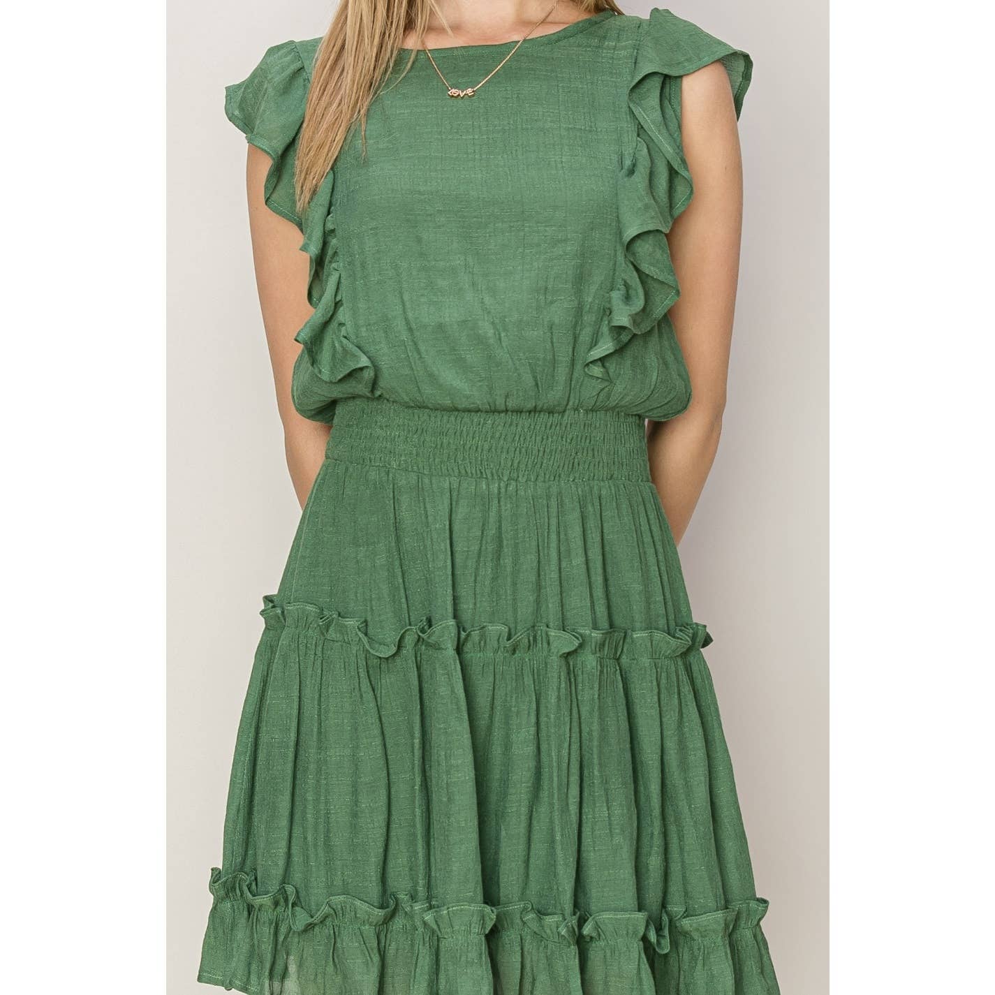 HF24A118-RUFFLED MINI DRESS: M / BLACK