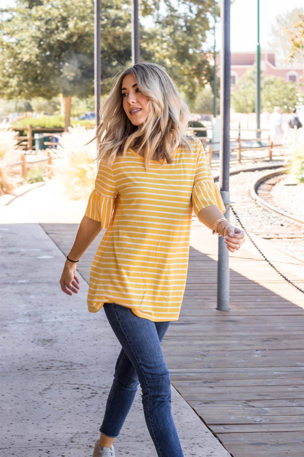 Payton Stripe Flare Sleeve Top | S-3X: Small / Burgundy