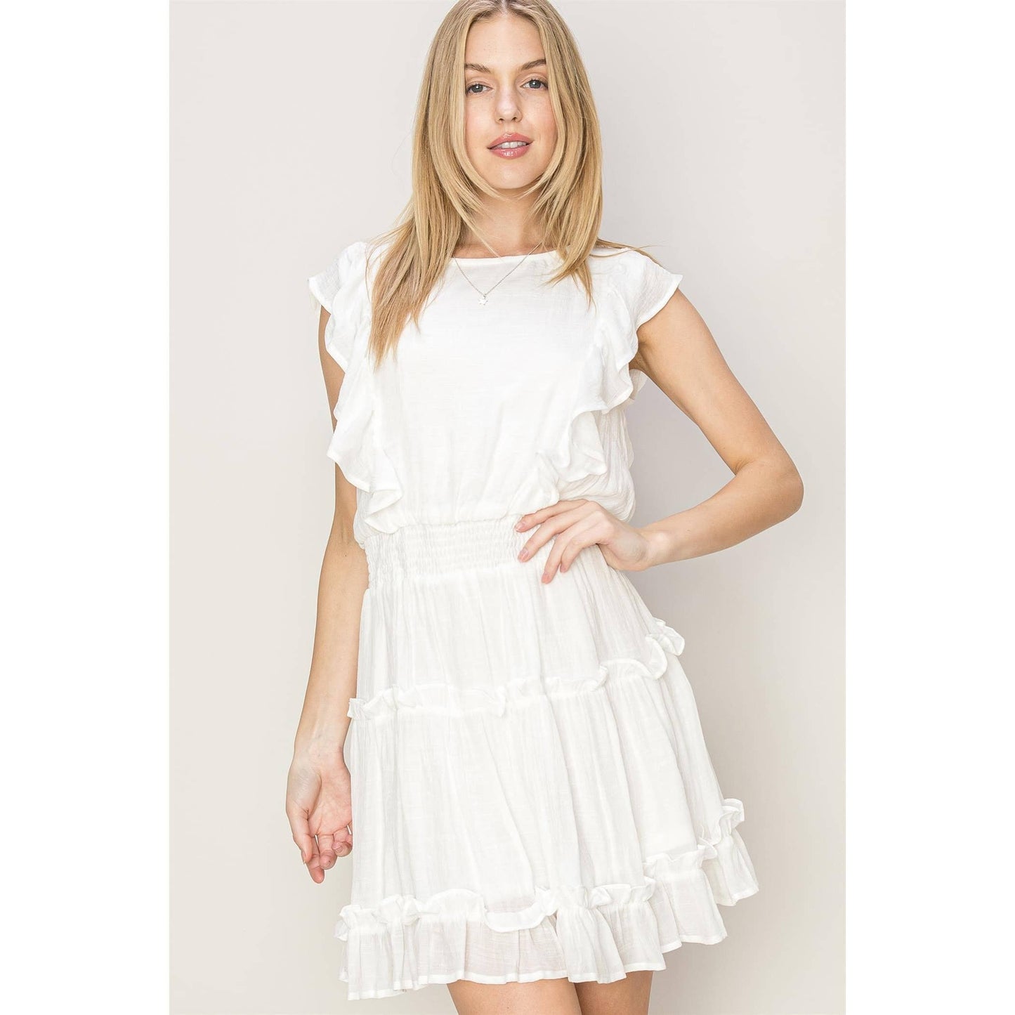 HF24A118-RUFFLED MINI DRESS: L / BLACK