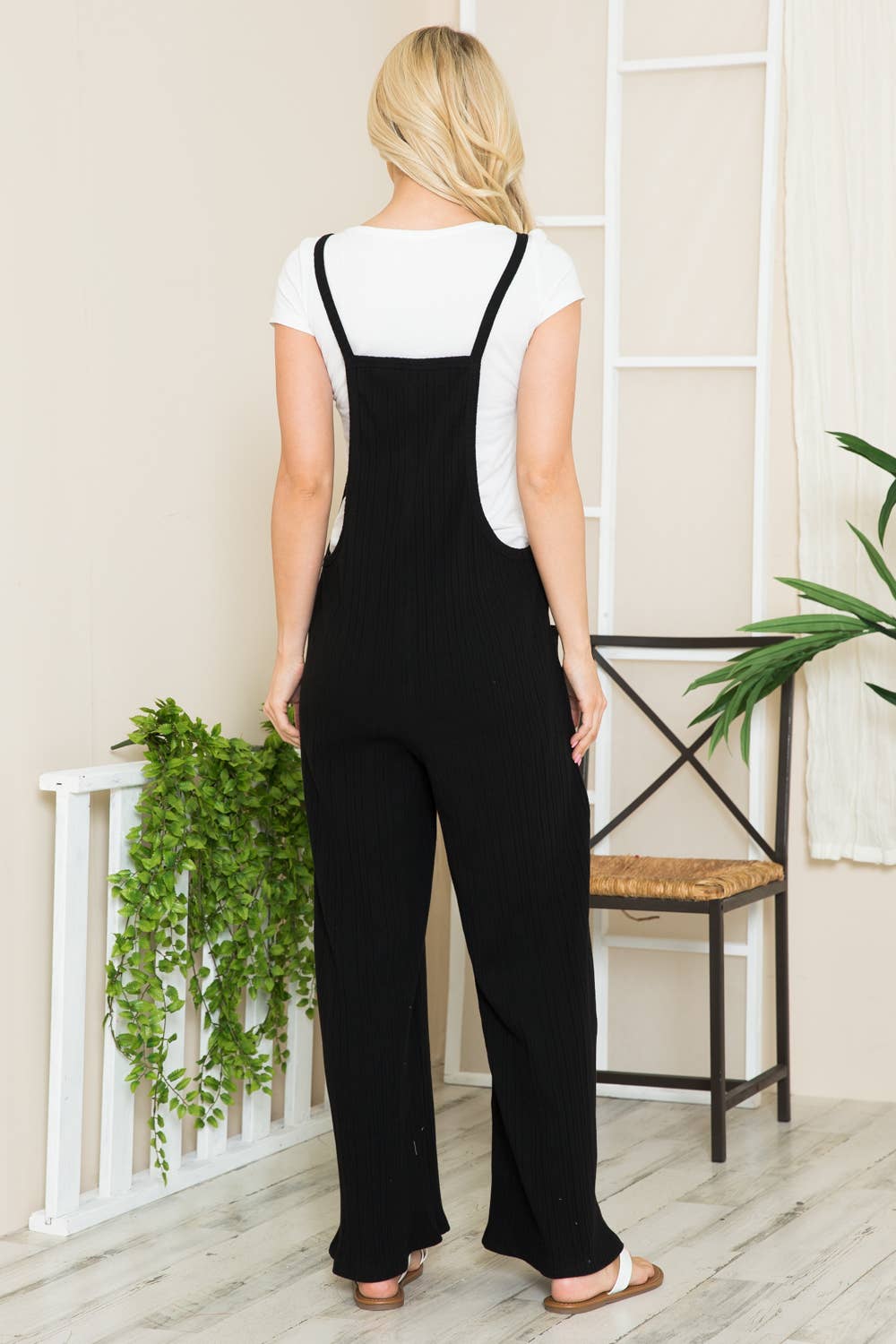 Wide Leg Premium Cotton Rib Overalls-Black-Preorder: LARGE / BLACK
