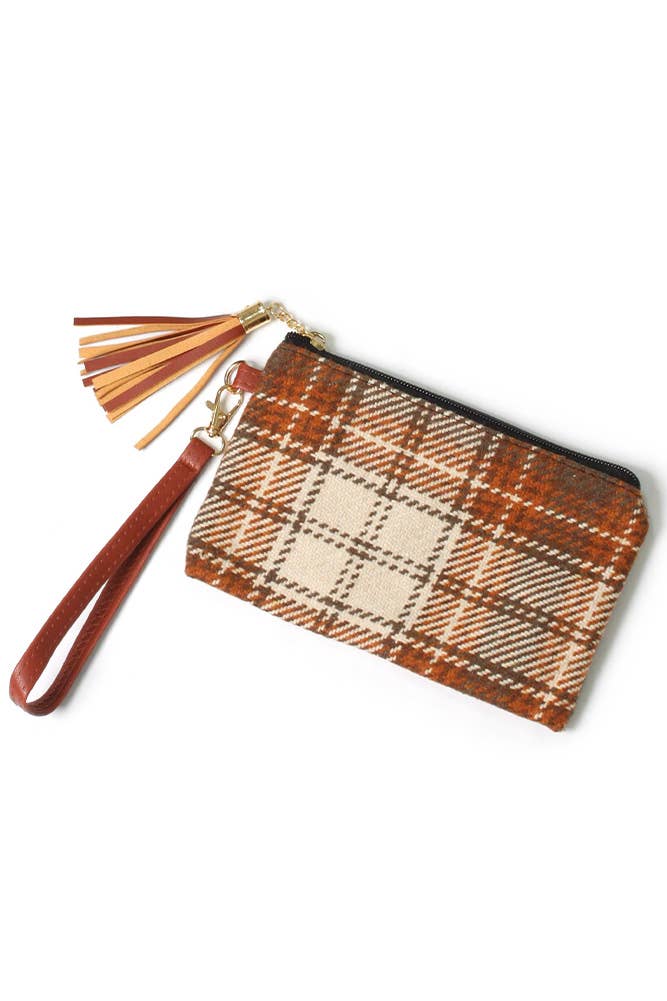 Plaid Check Pattern Pouch Bag with Wristlet