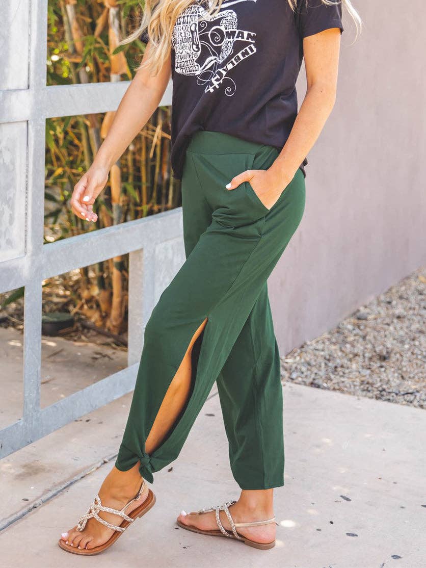 Solid Ankle Tie Brie Pants: XL / Black