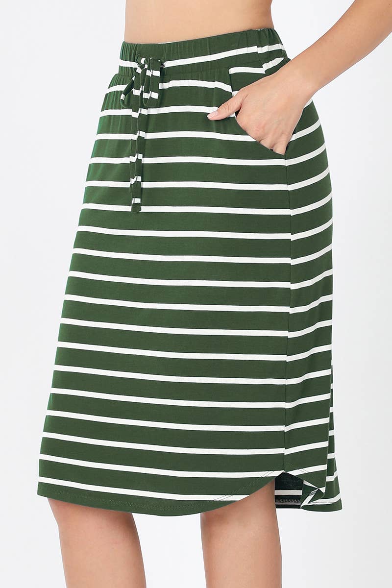 ,...SI-16793 Stripe Self Tie Tulip Hem Skirt: S / NAVY/IVORY-94798