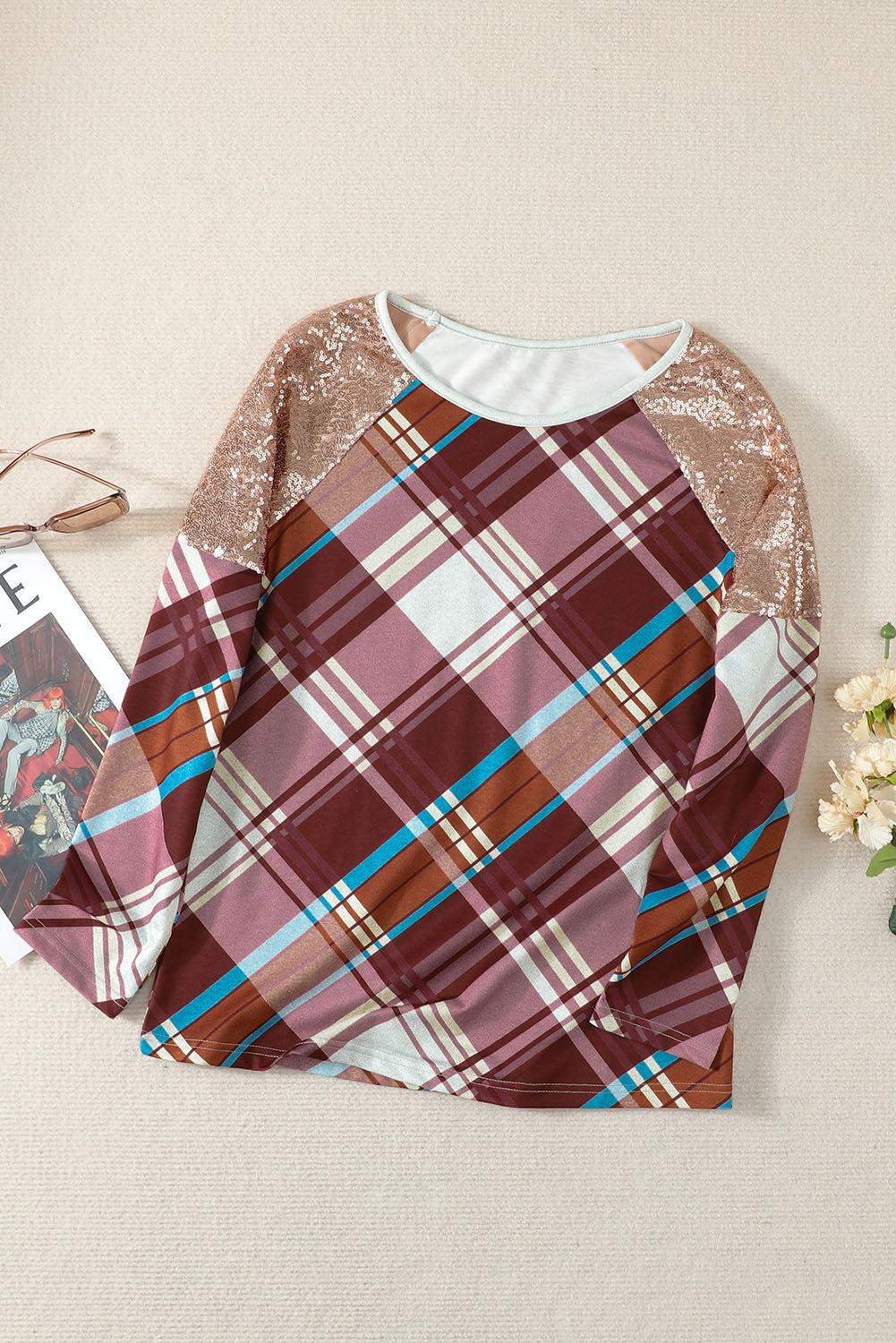 Sequin Shoulder Splicing Leopard Long Sleeve Top