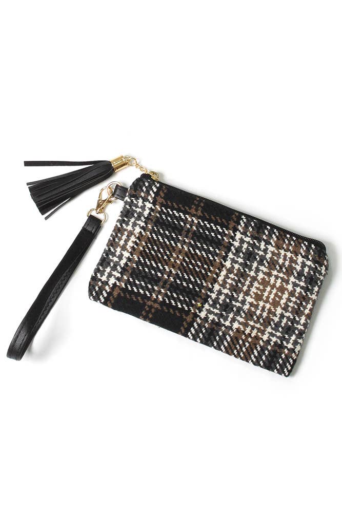 Plaid Check Pattern Pouch Bag with Wristlet