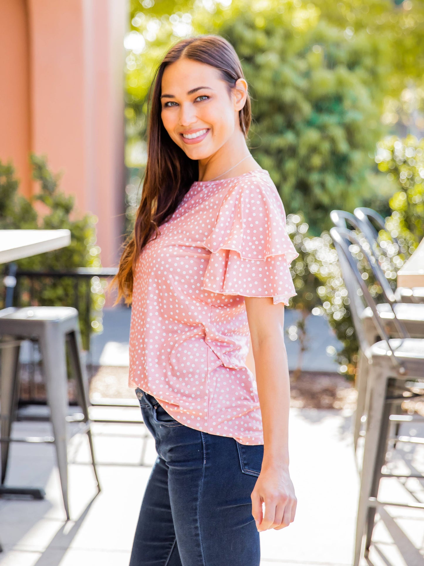 May Ruffle Sleeve Top: Medium / Dot Gold