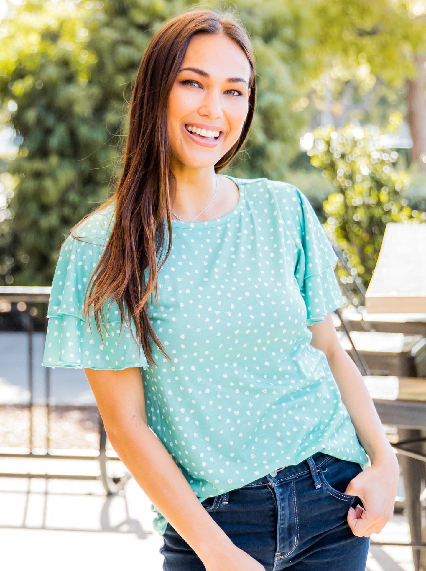 May Ruffle Sleeve Top: Medium / Dot Gold
