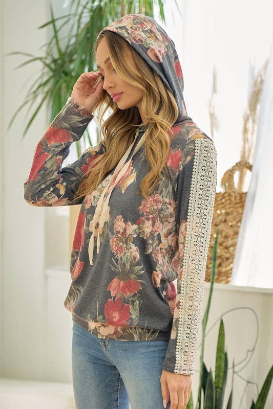 Crochet floral hoodie top