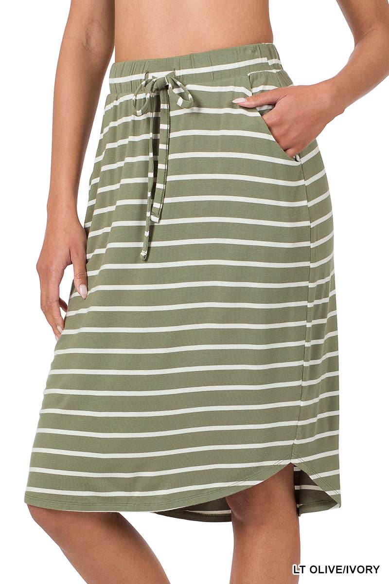 ,...SI-16793 Stripe Self Tie Tulip Hem Skirt: L / NAVY/IVORY-94798