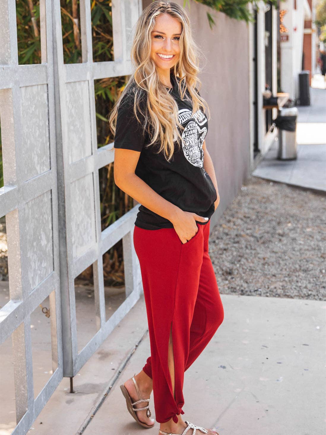 Solid Ankle Tie Brie Pants: Small / Black