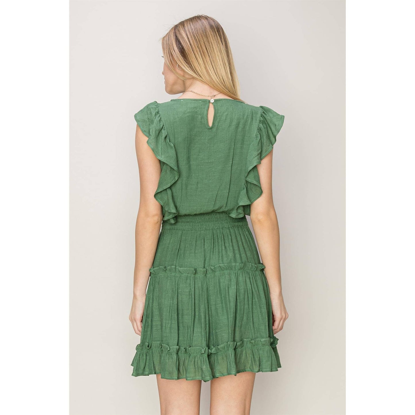 HF24A118-RUFFLED MINI DRESS: L / BLACK