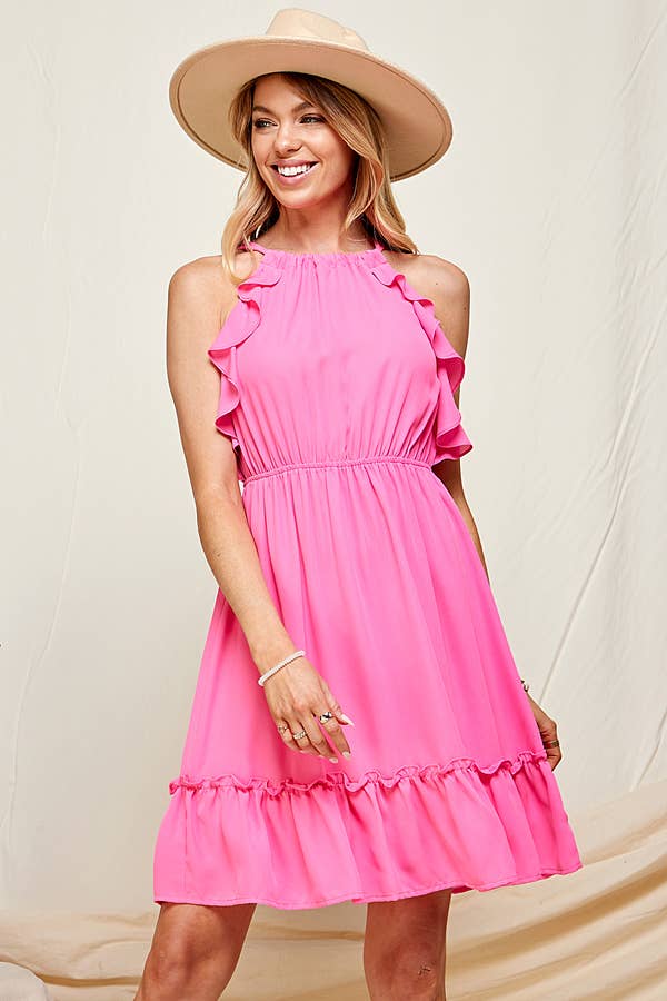 HALTER NECK RUFFLE DRESS / MO9500: S-M-L-XL (2-2-2-1) / MINT