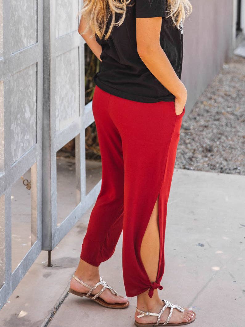 Solid Ankle Tie Brie Pants: XL / Black