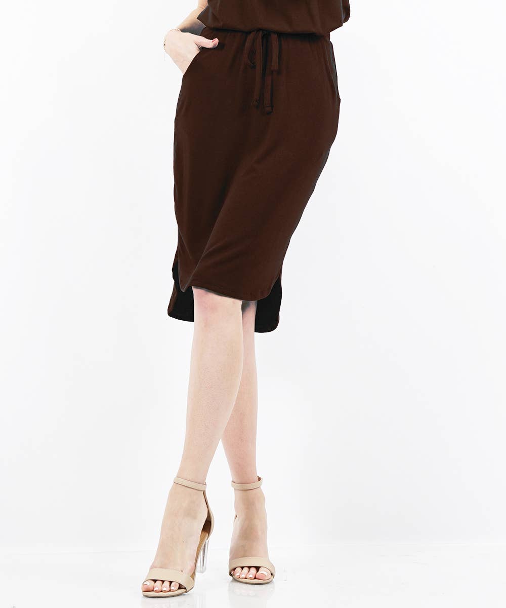Elastic Waist Tulip Hem Skirt: Lt Olive