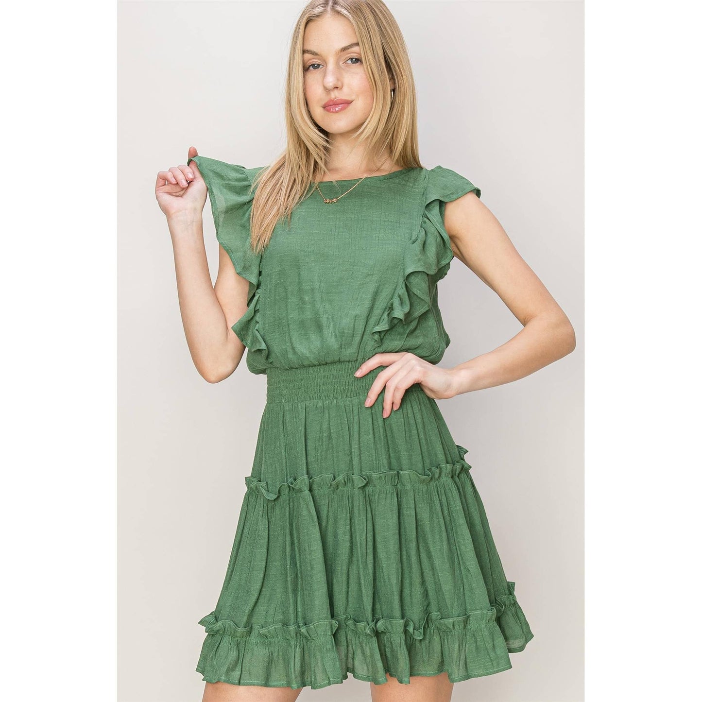 HF24A118-RUFFLED MINI DRESS: M / BLACK
