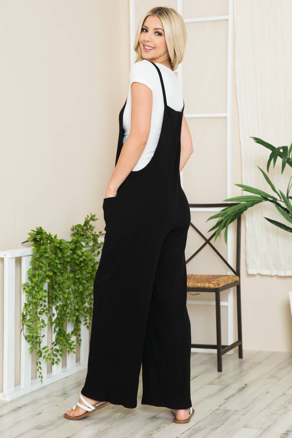 Wide Leg Premium Cotton Rib Overalls-Black-Preorder: LARGE / BLACK