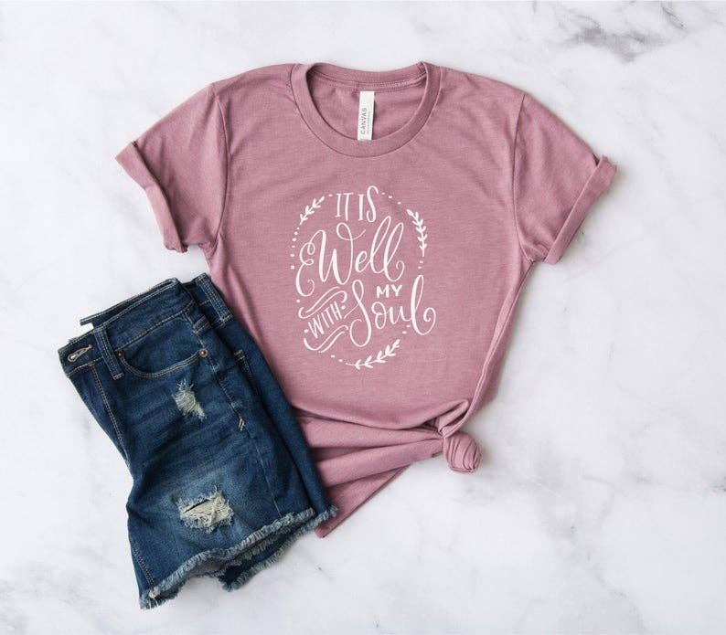 It Is Well With My Soul - Christian Shirt - Inspirational: L - Unisex / Navy Blue