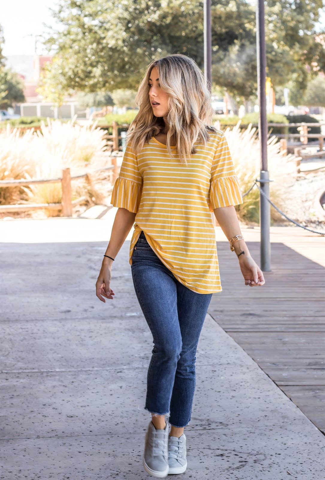 Payton Stripe Flare Sleeve Top | S-3X: Small / Burgundy