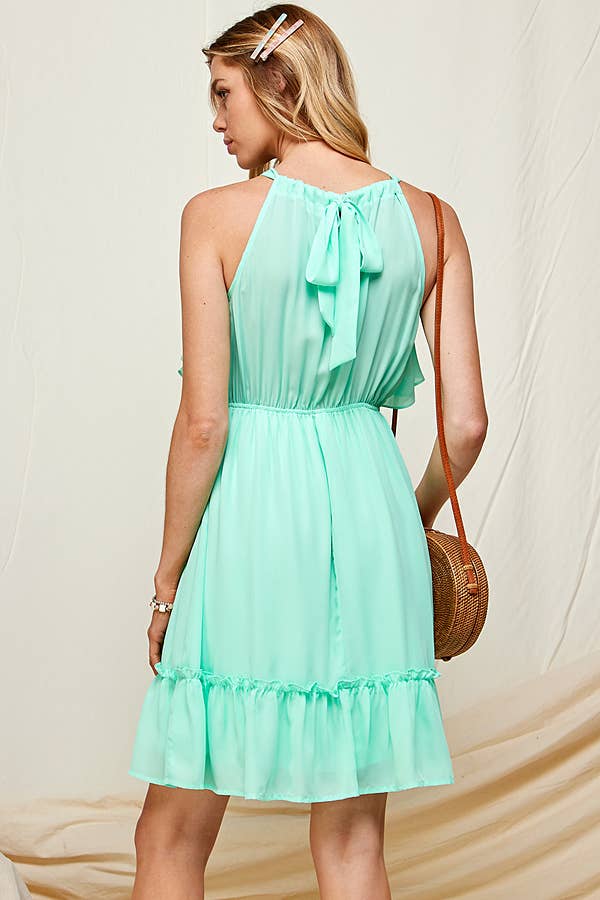 HALTER NECK RUFFLE DRESS / MO9500: S-M-L-XL (2-2-2-1) / MINT