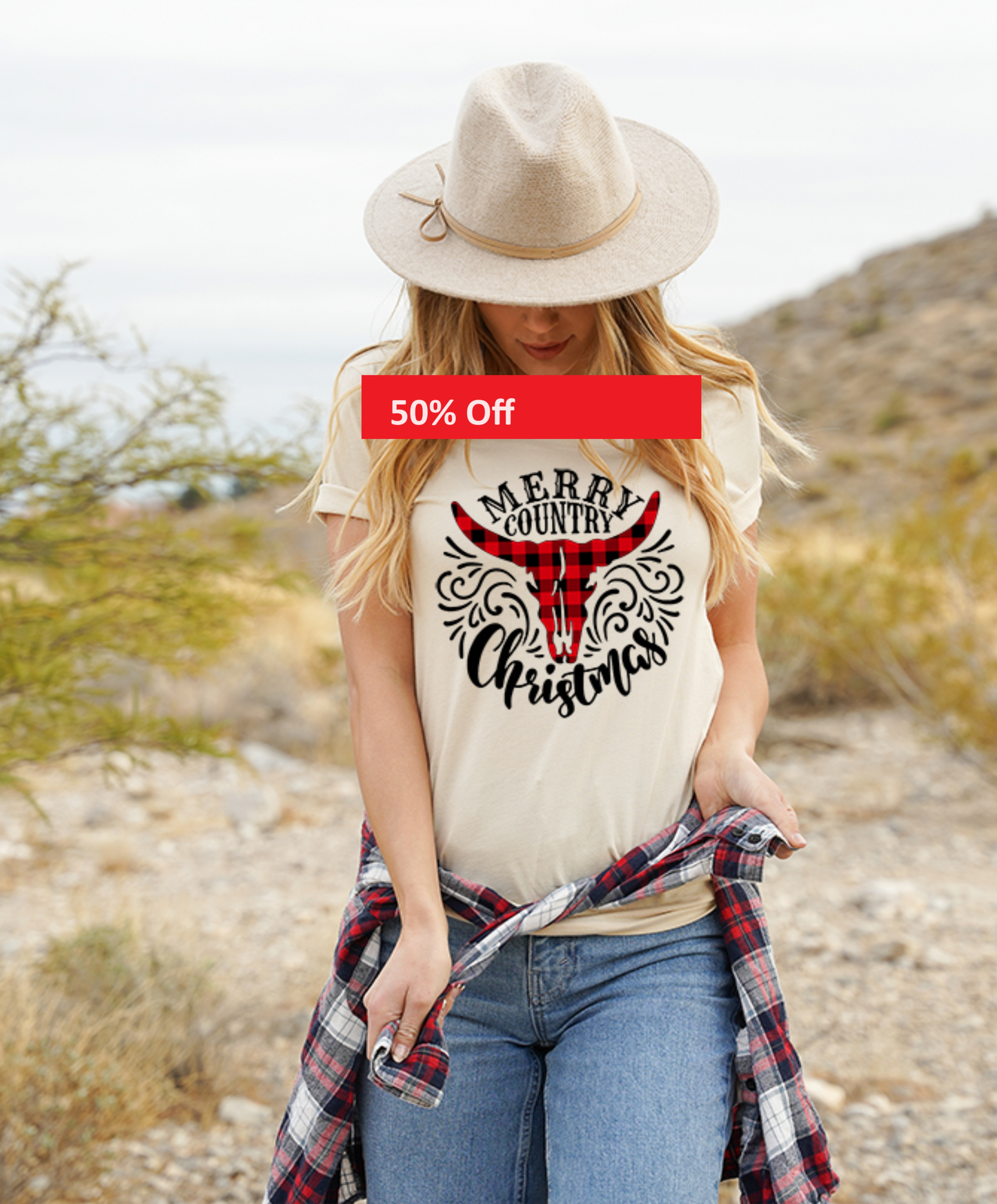 Merry Country Christmas Red Plaid T-Shirt