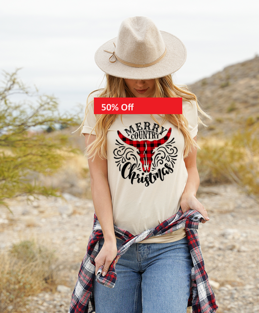 Merry Country Christmas Red Plaid T-Shirt