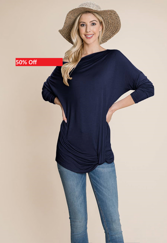 Twist Knot Front Dolman Tunics Tops Tshirts: Navy